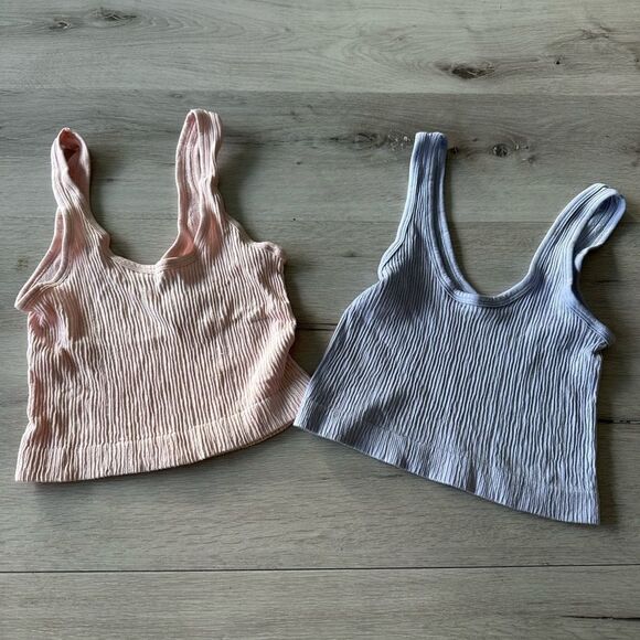 Urban Outfitters SET 2 Crop Tank Tops Light Blue and Mauve M NWT - Picture 2 of 6